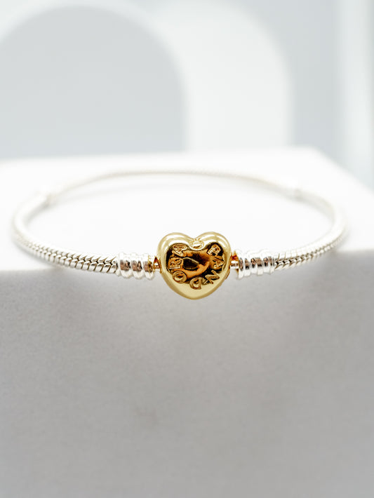 Pulsera Diseño Cadena de Serpiente Broche Corazón en Pavé