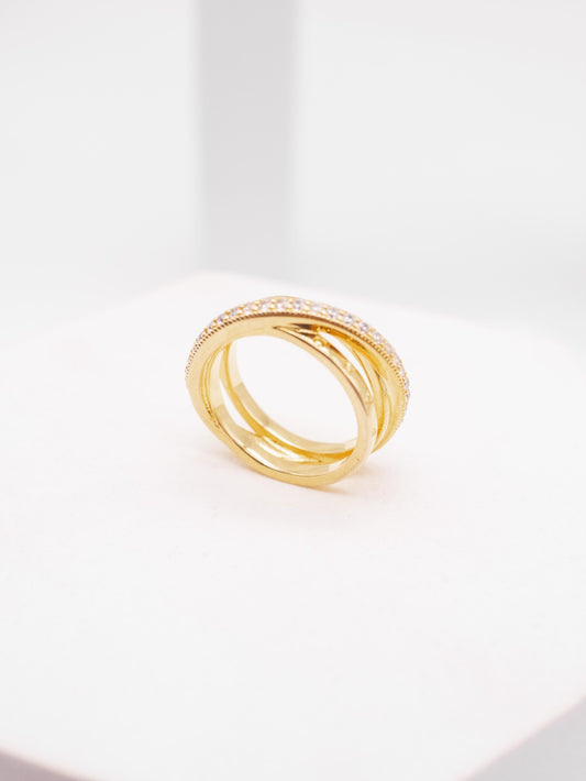 Anillo Pandora Cruzado Triple Alianza en Pave